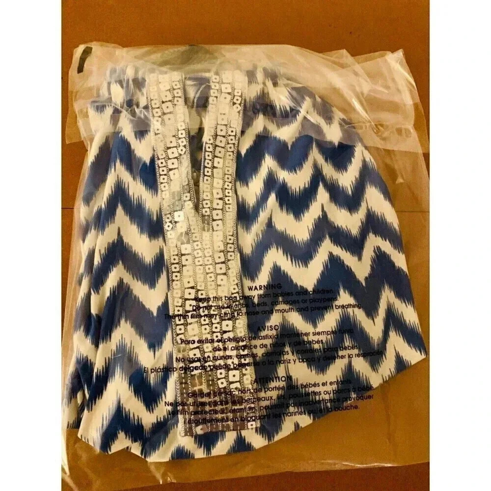 INC Sleeveless Blue, White & Silver (no pink) Sequin Blouse Women's Size Medium